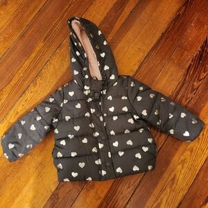 2T Carters winter jacket.  Deep gray with shiny silver hearts.